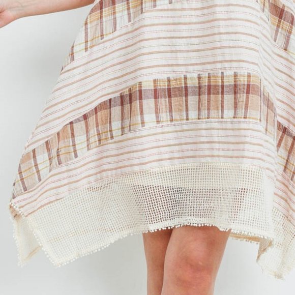 Handkerchief Hem Mesh Detail Mixed Plaid Dress - Picture 10 of 14